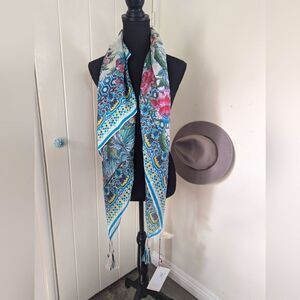 Johnny Was 100% Floral Scarf Boho Chic Whimsical Fairy Elevated Coastal Glam